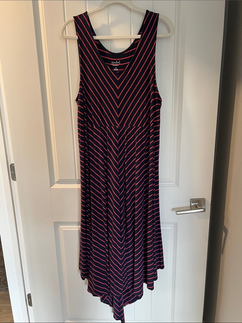 Thread & Supply Navy and Coral Stripe Sleeveless Dress